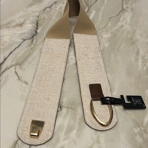 INC Cream & Brown Women's Belt with Gold-tone Hardware
